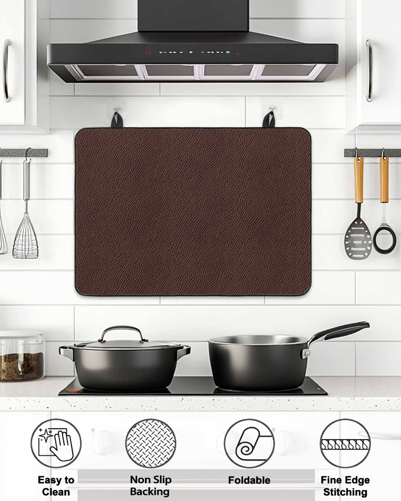 Stove Top Covers for Electric Stove, Solid Brown Glass Stovetop Cover Protector, Vintage Minimalism Abstract Denim Pattern Induction Cooktop Protector Oven Mat for Kitchen Countertop 24"x21"