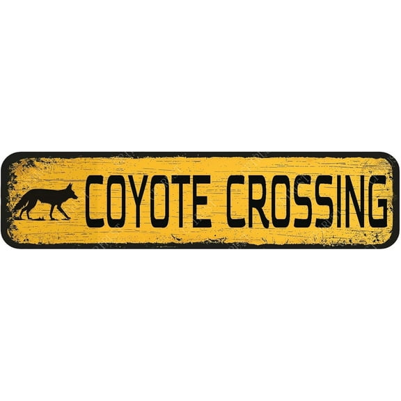 Street Sign Coyote Crossing Vintage Metal Signs Funny Tin Sign for Home Yard Garden Farm Gate Beware Signs Wall Decoration 4×16inches