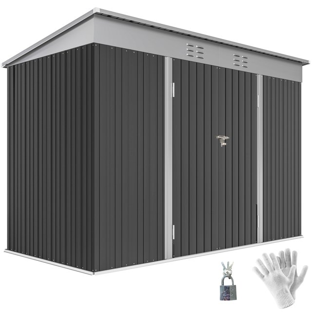 Outsunny 9' x 4' Galvanized Steel Storage Shed with Lockable Doors, Vents