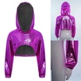 thumbnail image 3 of TiaoBug Shiny Metallic Cropped Hoodie Sweatshirt for Girls Cheerleading Performance Jazz Dance Crop Top Purple 10, 3 of 5