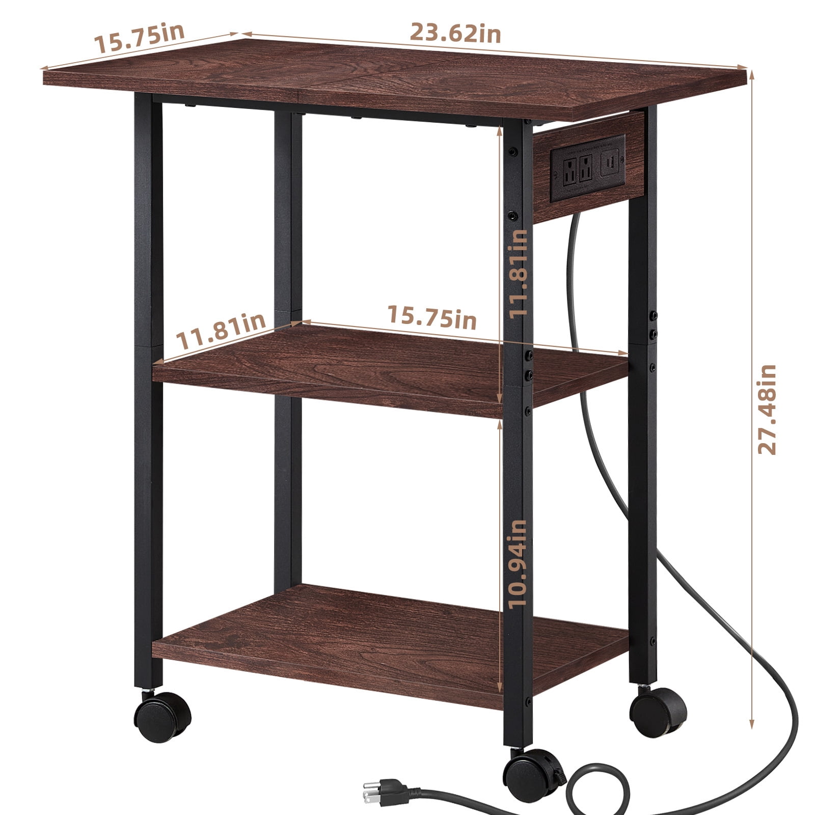 Leyaoyao 3 Tier Heavy Duty Printer Stand, Computer Tower Stand with Industrial Lockable Wheels, Large Mobile Table for Home Office Multi-Equipment Organization, Walnut