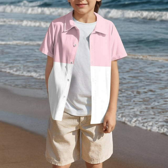 Zpanxa Chemise Garçon Élégante à Manches Courtes Col Rabattu à Boutons Imprimée Chemise Courte Boutonnée avec Polyester Spandex 14-15 Ans