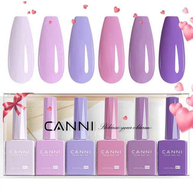 Set de esmaltes de uñas en gel CANNI, 6 colores, 9 ml, sin hemas, morado claro