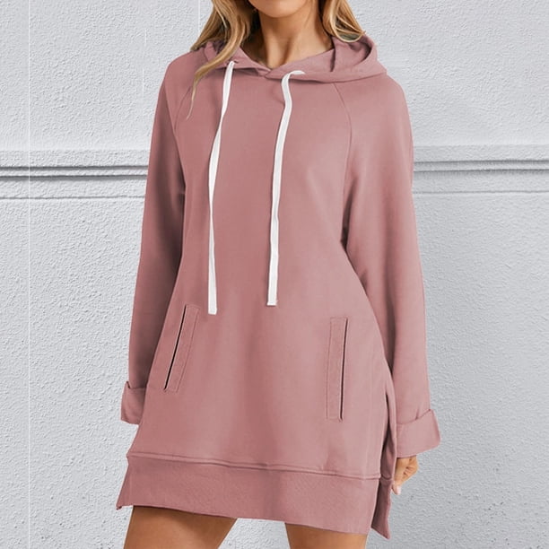 TaTaai Hooded Solid Casual Blouse, Women's Drawstring Long Sleeve Top, Round Neck Pullover, Perfect for Weekend Leisure Outfits Gift