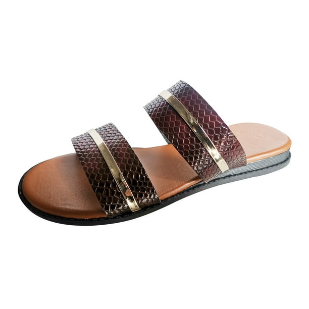 nsendm Women Shoes Adult Female Bedroom Slippers Women with Heels Ladies Fashion Solid Color Summer Leather Open Toe Flat Shower Slippers for Women