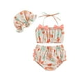 thumbnail image 1 of Fortune Baby Girls 2 Piece Swimsuits, Floral Print Halter Bikini Set Bathing Suit with Swim Cap, 1 of 8