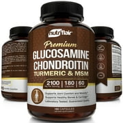 NutriFlair Glucosamine Chondroitin Turmeric MSM Boswellia Supplement, 180 Capsules - Natural & Non-GMO - Antioxidant Pills - for Back, Knees, Hands, Joints, Cartilage