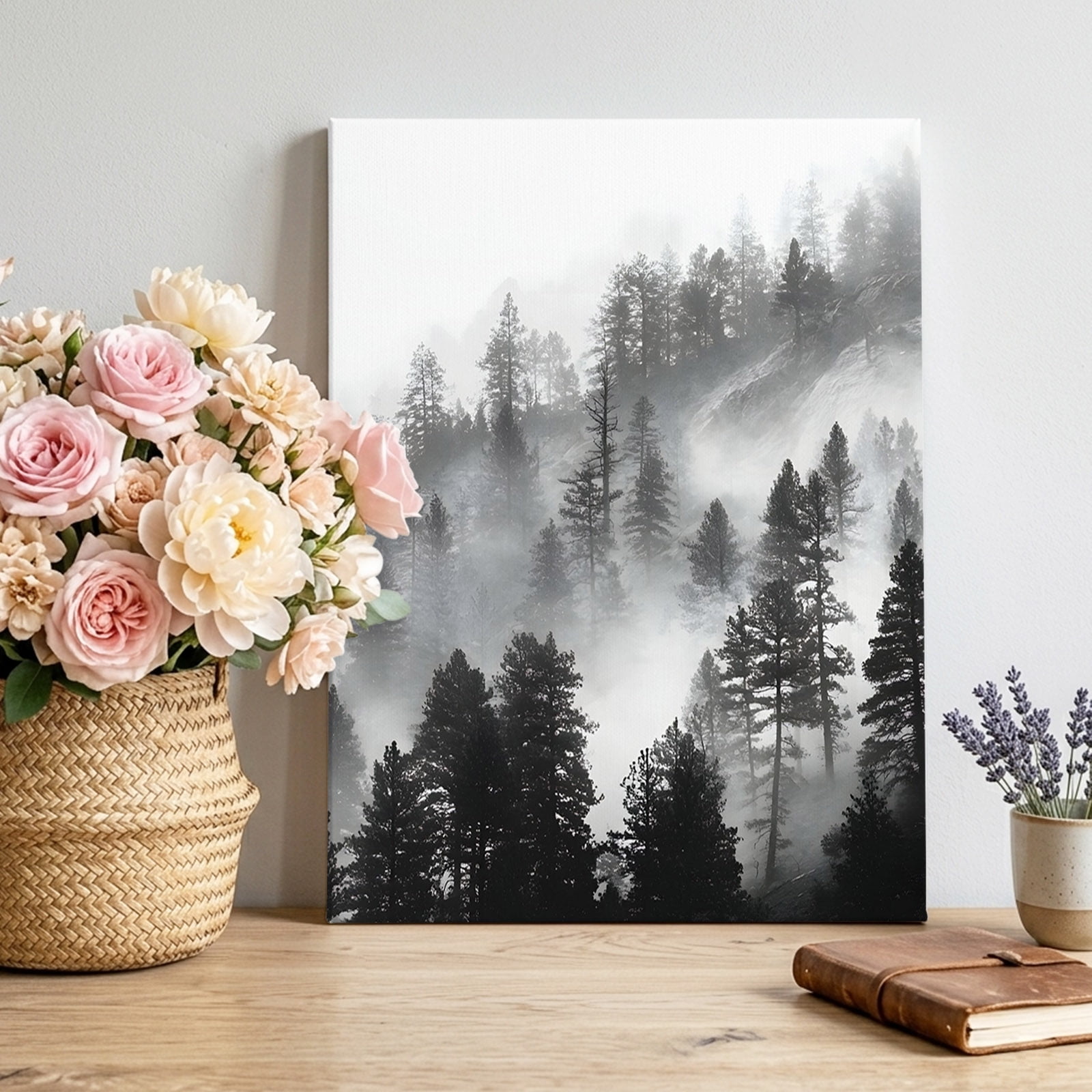 Canvas Wall Art Black Forest Framed Canvas Prints for Living Room Bedroom Mountain Modern Art Silhouettes Gallery Wrapped Wall Decor for Home Office Gifts 12 x16 Ship Next Day