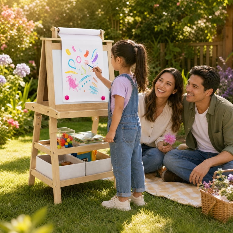 Costway Kids Art Easel Double-Sided With Storage, Pink photo 4