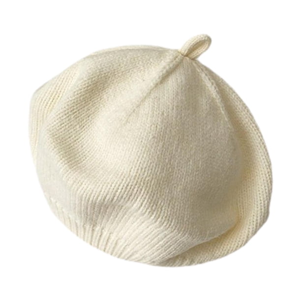 Boina francesa, gorro de artista, suave, informal, elástico, para el frío, para niñas pequeñas Blanco