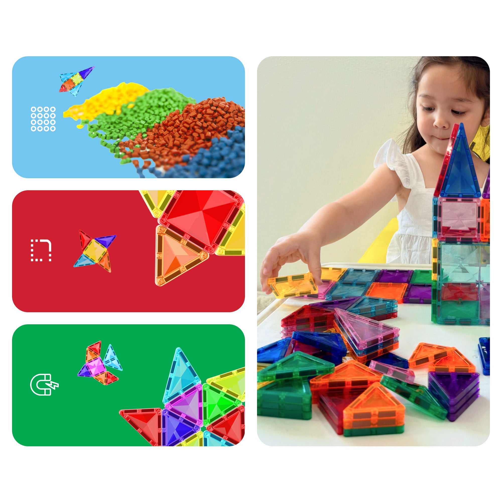 PicassoTiles Mini Magnetic Tiles for Kids – 80PCS STEM Construction Building Blocks Travel Toy Set