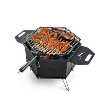 Spaco Portable Charcoal Grill Stove Rotatable with Foldable Body and Legs with Handles, Camp Stove for Outdoor Cooking