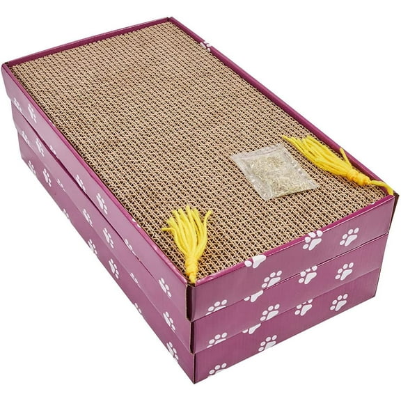 Cat Scratcher Cardboard Wide Scratching Board Reversible Corrugate Scratch Pad with Box Catnip Included Large 3PCS