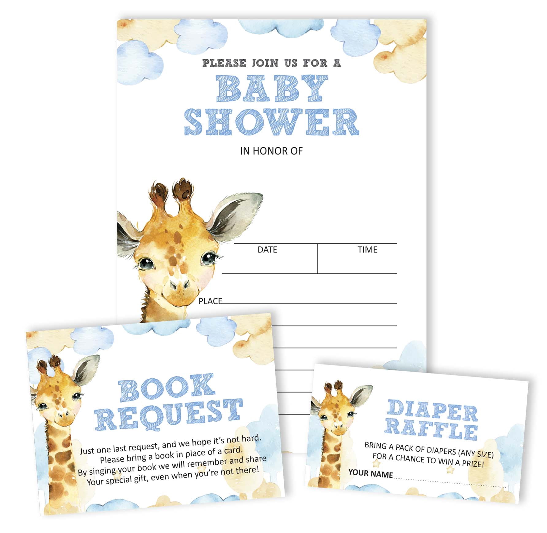 Inkdotpot Set Of 30Giraffe Baby Shower Invitations-Diaper Raffle Tickets And Baby Shower Book Request Cards Jungle Animals Invites Its A Boy Its A Girl
