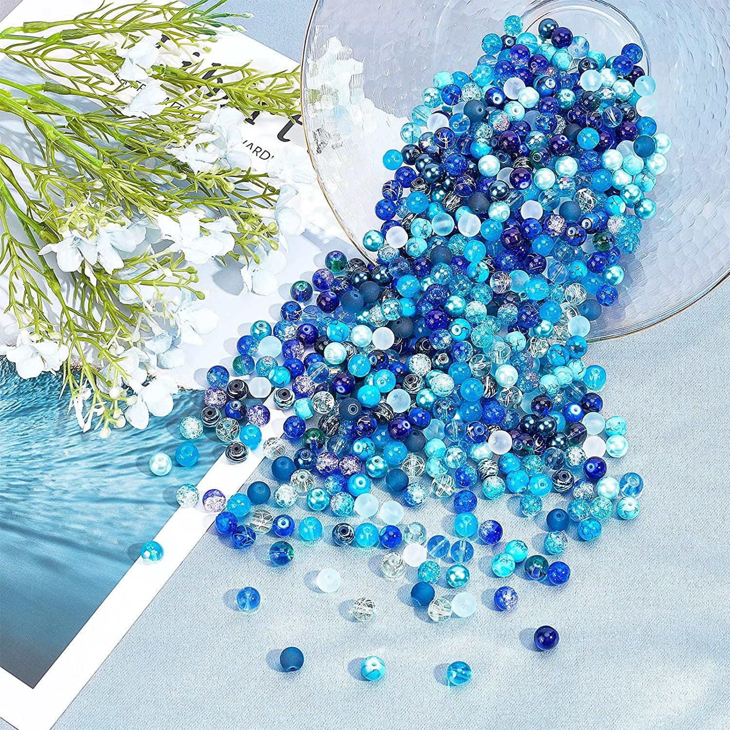 720pcs 8mm Blue Beads for Jewelry Making Glass Beads 24 Color Bracelet Beads Round Craft Loose Beads