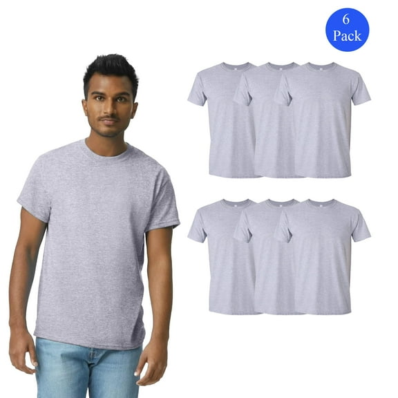 Gildan Softstyle Taped Neck T-Shirt, Men's Short Sleeve Classic Fit Sport Grey Tee, 6 Pack, S