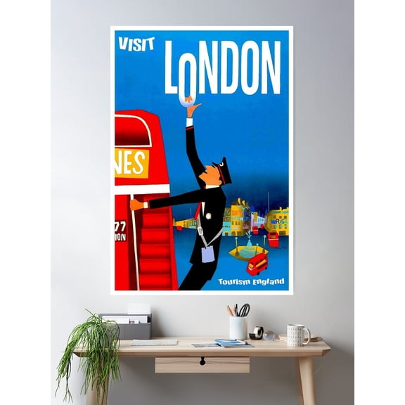 Visit London Vintage Travel Advertising Print Poster Wall Art, Modern Wall Decor For Living Room Bedroom, 24x36 UNFRAMED