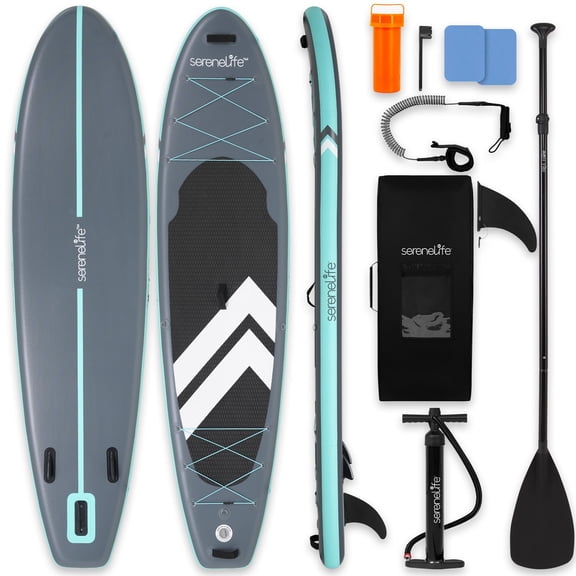 SereneLife 11 Inflatable Stand Up Paddle Board with Premium SUP Accessories - 32 Wide Stable Design with Non-Slip EVA Deck Pad for Youth and Adults, 350 lbs. Capacity