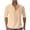 Khaki, variant on DODADAWANJ Cotton Linen Shirts for Men Big and Tall Roll Up Long Sleeve Shirt Casual Button Up Collared Neck Shirts Loose Fit Solid Color Tops Dark Blue L