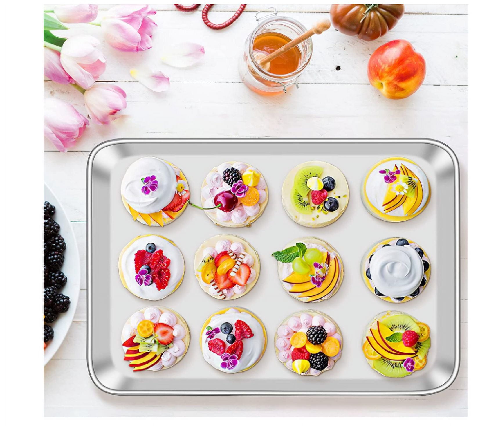 Topboutique Stainless Steel Compact Toaster Oven Pan Tray Ovenware Professional, Heavy Duty & Healthy, Deep Edge, Superior Mirror Finish, Dishwasher Safe … (12.2 x 10 x 1 inches 2PCS)