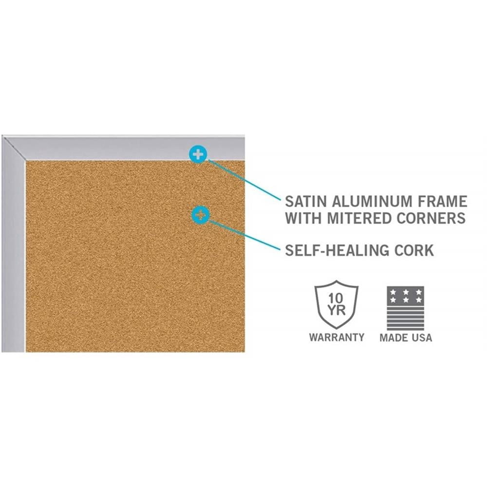 Pemberly Row 24.0" x 36.0" Silver Aluminum Frame Natural Cork Bulletin Board