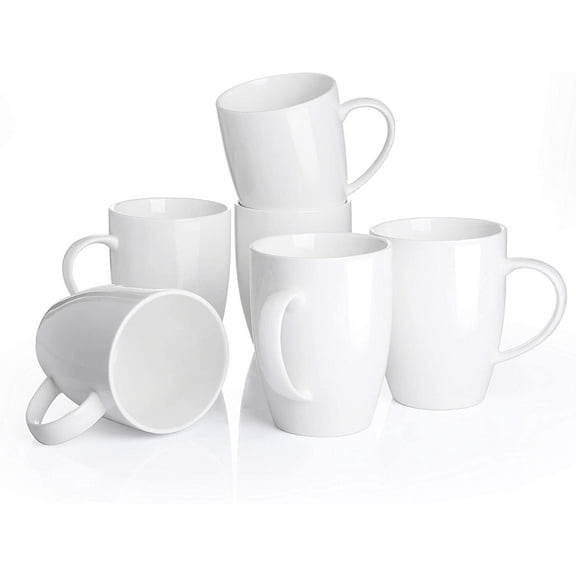 Panbado, 6-Piece Porcelain Mug Coffee Cup Dinnerware Set, Ivory White Dinner Set, 13 oz/370ml