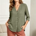 thumbnail image 5 of Warop Women's Summer Solid V Neck 3/4 Sleeve Top Single Pocket Button Shirt Blouse Tee Casual for Daily Office Wear, 5 of 9