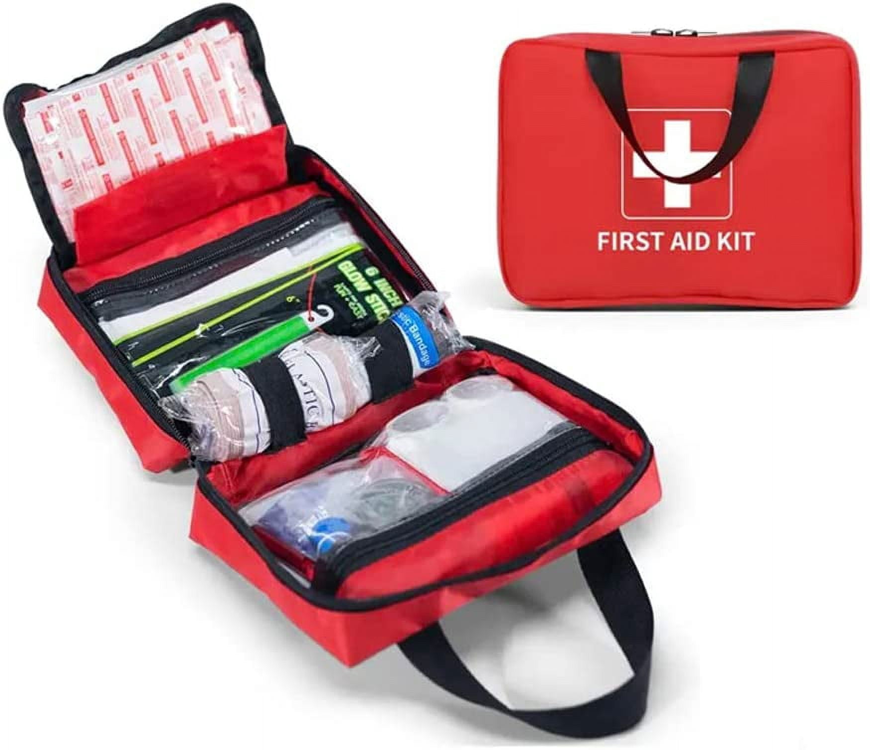 Small First Aid Kit | 220 PCS Essential Emergency Trauma Medical Supplies | Packed in a Red Waterproof Box | Perfect for Car Home Office Travel Outdoor Camping Hiking Mini First Aid Set