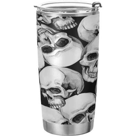 

Watercolor Sugar Skull Halloween Insulated Travel Tumbler Mug with Lid & Straw Double Wall Vacuum Water Bottle Car Cup Stainless Steel Hot and Cold Thermos 20oz