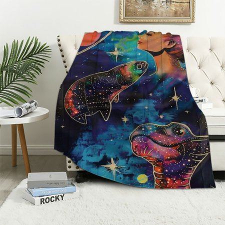 Patifu Cartoon Space Dinosaur Blanket Universe Dinosaur Throw Blanket Stuff Gifts for Boys Girls Kids Dinosaur Lovers Adults Comfort Warm Cozy Plush Fleece Flannel Blanket Decor for Couch