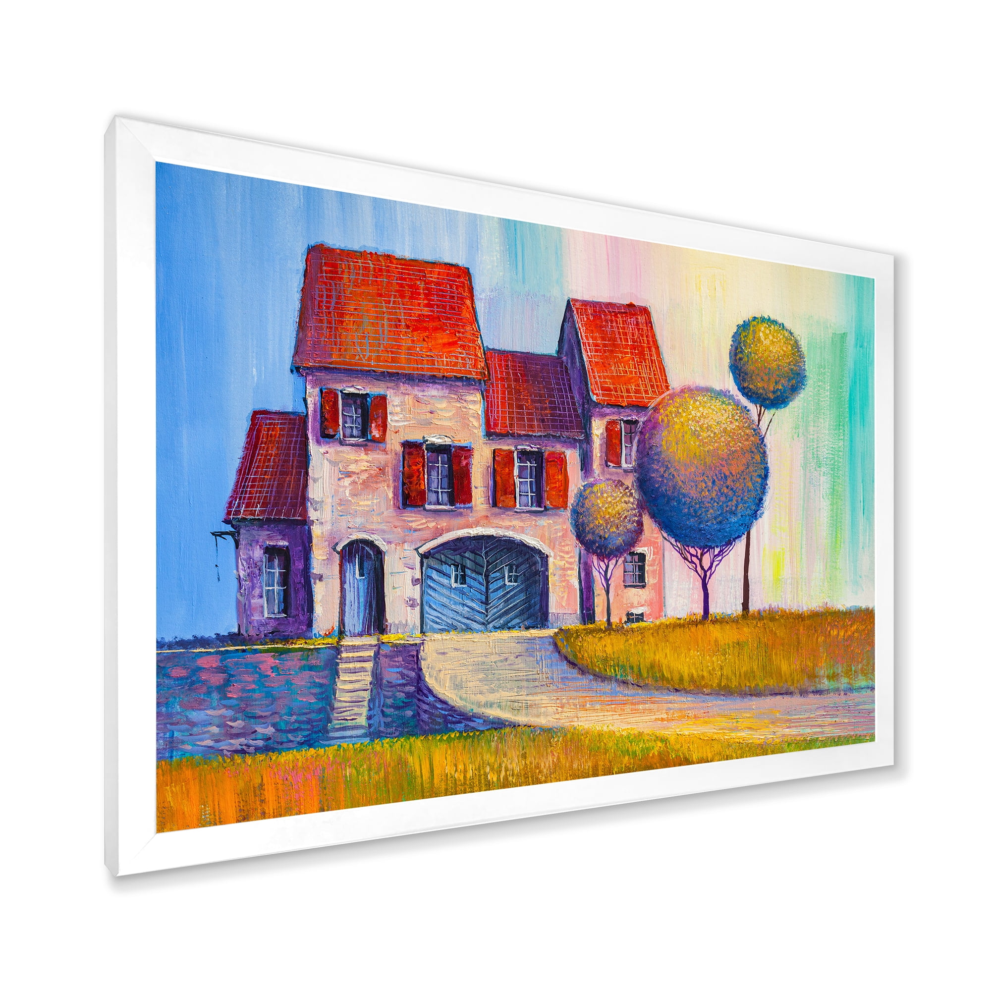 Designart 'A Red Roof House With In The Village' Modern Framed Art Print