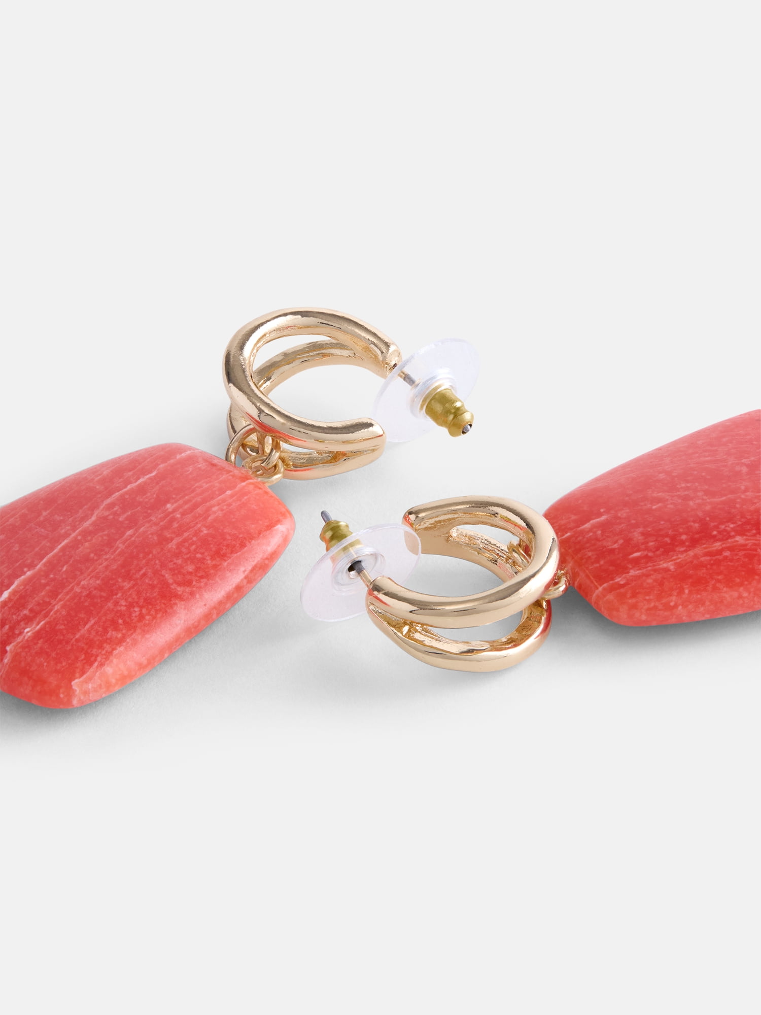 Scenario Women's Gold Tone Double Hoop Drop Earrings with Resin Stones