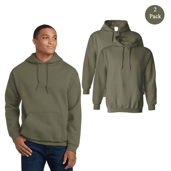 Gildan Men's Heavy Blend Hooded Sweatshirt, Soft Fleece Pullover Hoodie, Military Green, 2-Pack, S