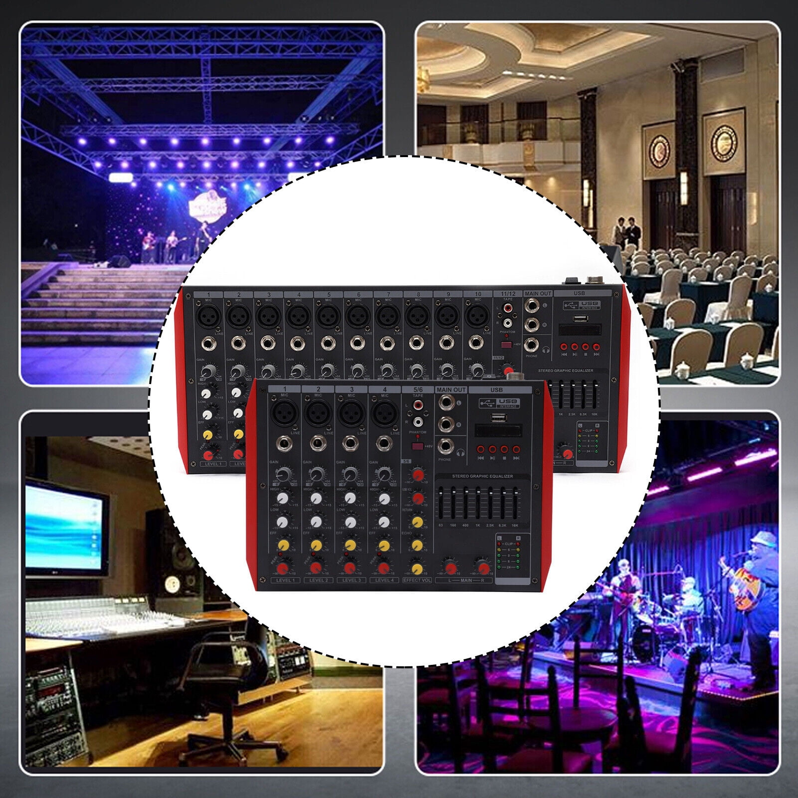 Pro 6 Channel Bluetooth Studio Audio Mixer Live Sound Mixing Console with USB 110V