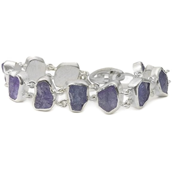 Sterling Silver Tanzanite Bracelet Rough Cut Bezel Set Linked Adjustable, 6.5" 7" 7.5"