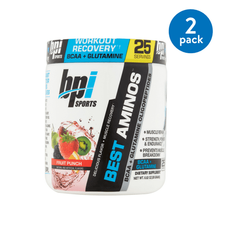 (2 Pack) BPI Sports Best Aminos BCAA + Glutamine Powder, Fruit Punch, 25 (Best Bcaa Amino Acid Powder For Workout Recovery)