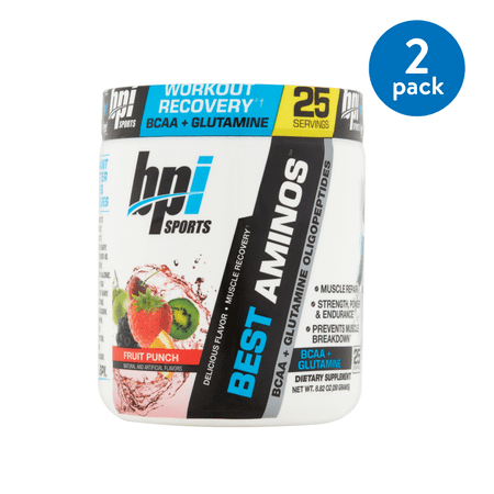 (2 Pack) BPI Sports Best Aminos BCAA + Glutamine Powder, Fruit Punch, 25 (Best Time To Take Bcaa Powder)