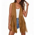 thumbnail image 2 of UAMVSH Women's Fringe Vests 70s Vintage Sleeveless Western Cardigan Trendy Suede Tassel Open Front Waistcoats Outfits(Small,Brown), 2 of 7