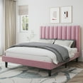 thumbnail image 2 of Amolife Full Size Platform Bed Frame with Upholstered Velvet Channel Headboard, Pink, 2 of 10