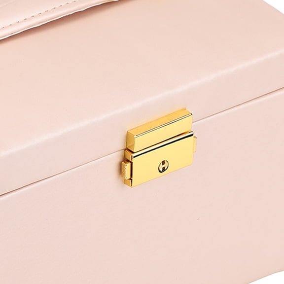 Pink 3-Layer PU Leather Jewelry Storage Box with Drawer and Lock - Holds Earrings, Necklaces, Bracelets & Rings