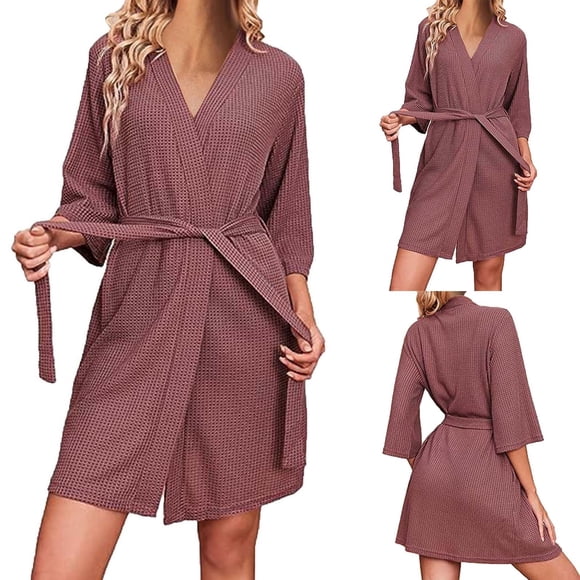 EQWLJWE Women's Cotton Short Robes Summer Lightweight Kimono Robe Soft Spa Knit Bathrobe Sleepwear for Ladies Kimono Robes for Women Plus Size