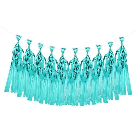 10Pcs Teal Shiny Tassel Garland 14.6 x 9.4 Inch Tissue Paper Tassel Banner