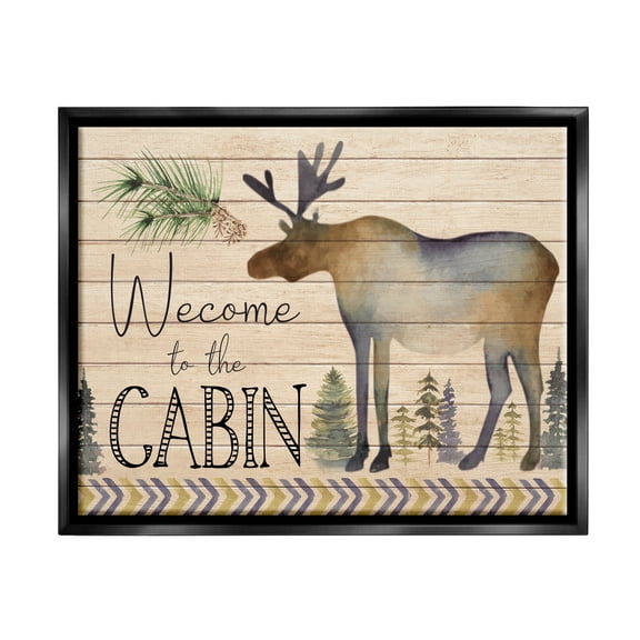 Stupell Welcome To The Cabin Moose Silhouette Animals & Insects Painting Black Floater Framed Art Print Wall Art