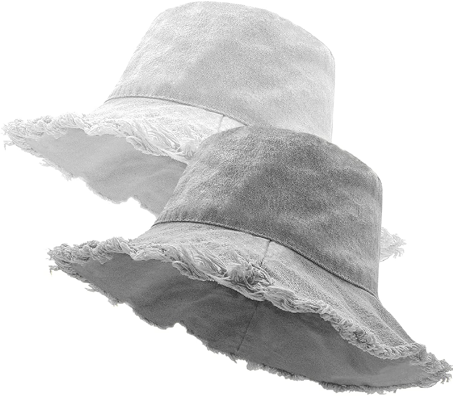 Summer Wide Brim Beach Cap Bucket-Hat Distressed Sun-Protection Washed-Cotton 