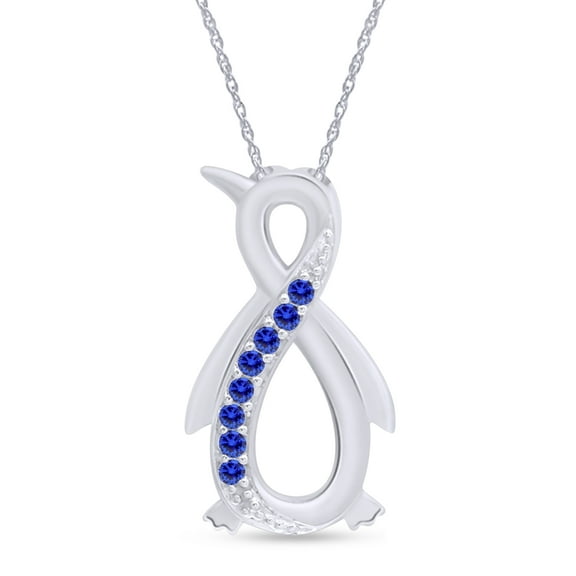 AFFY Blue Sapphire Penguin Infinity Womens Pendant Necklace 14K White Gold Over 925