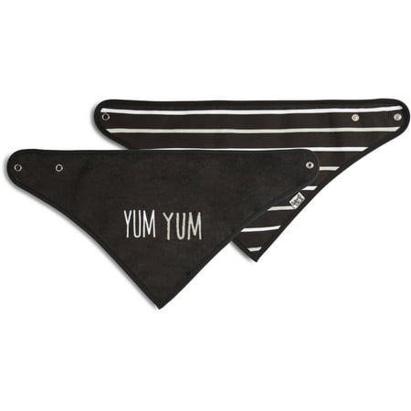 Pavilion Stripe - Pavilion - Yum Yum Black Striped Reversible Snap Closure Handkerchief Bib One Size Fits All