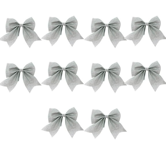Moocorvic 10Pcs Glitter Silver Bows for Christmas Tree Hanging Decoration, Gift Wraping