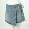 thumbnail image 4 of yueewhu Womens Denim Shorts Skorts Y2k Side Tie-up Bow High Waist Asymmetrical Frayed Hem Denim Shorts Wrap Jean Mini Skirt (Light Blue, S), 4 of 9