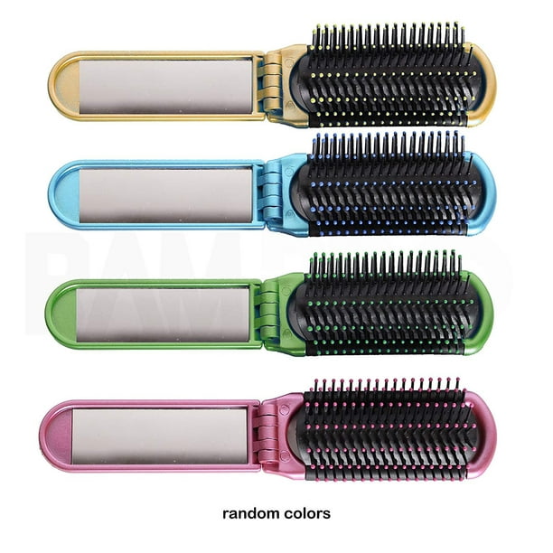 2 Folding Hair Brush With Mirror Compact Pocket Size Travel Car Gym Bag Purse Locker 2 Folding Hair Brush With Mirror Compact Pocket Size Travel Car Gym Bag Purse Locker