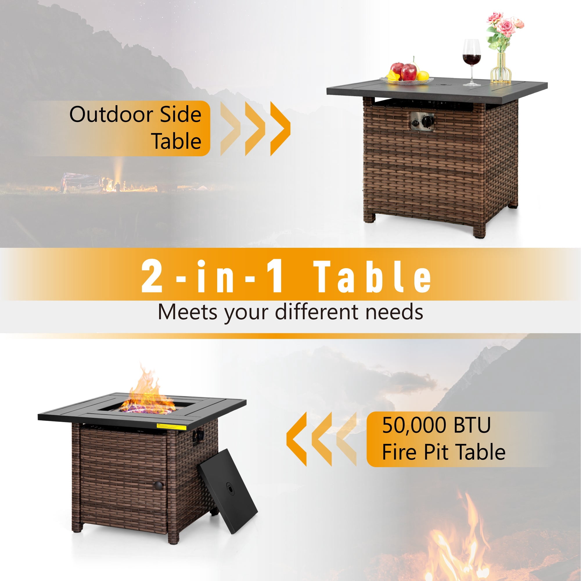 Sophia & William 32" Outdoor Patio Gas Fire Pit Table 50,000 BTU